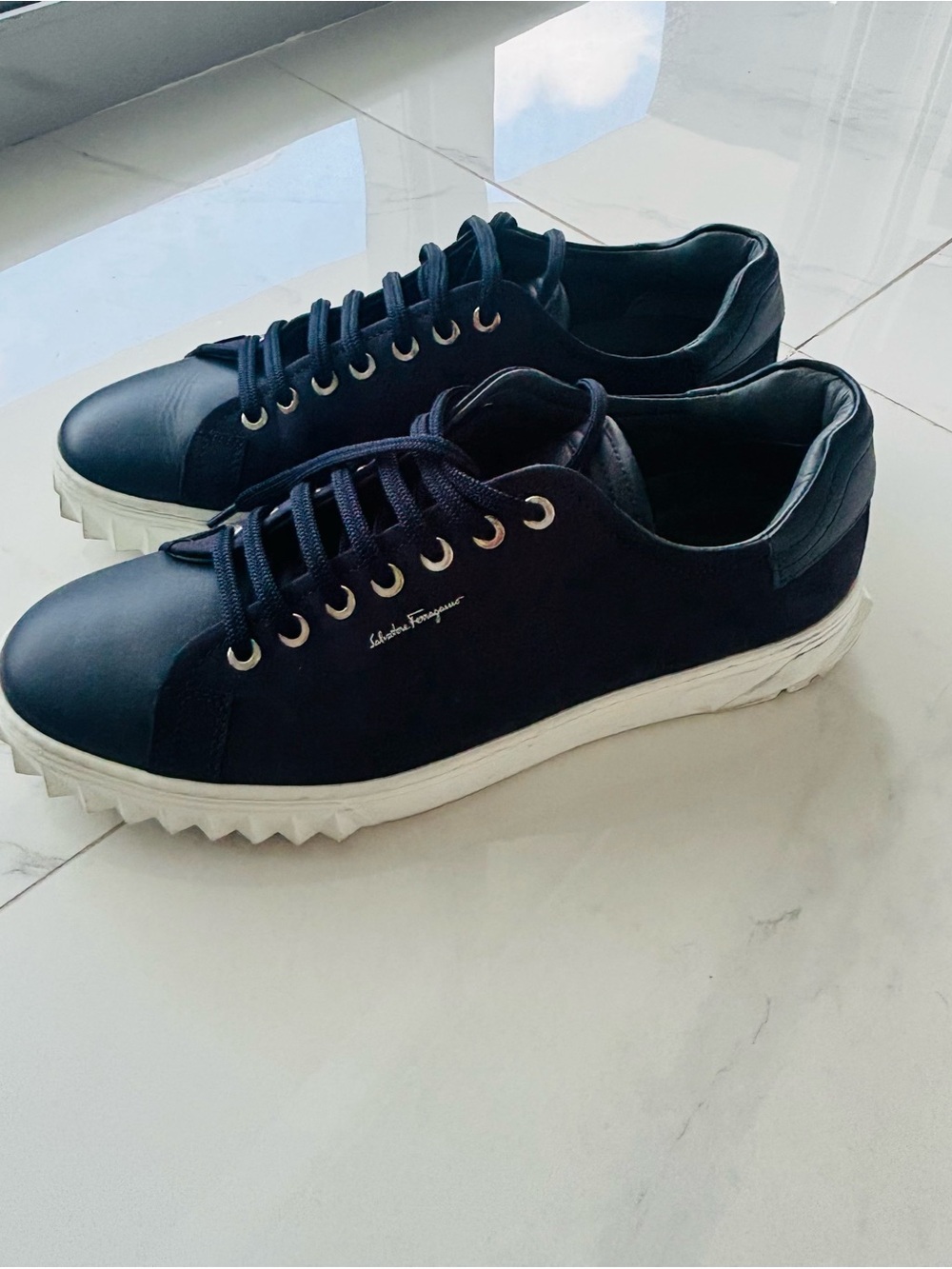 Salvatore Ferragamo Men’s Dark Navy Low-Top Sneakers